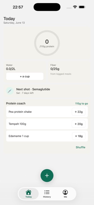 Plantein Today screen showing protein progress